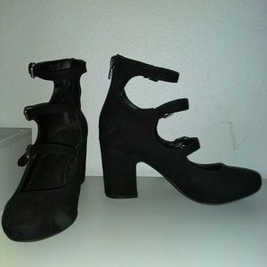 Black buckle heels